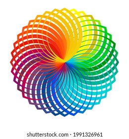 Colorful, spectrum colored abstract mandala, motif icon. Abstract circular, multicolor design element