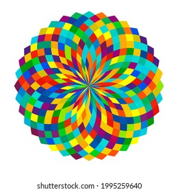 Colorful, spectrum colored abstract mandala, motif icon. Abstract circular, multicolor design element