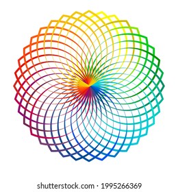 Colorful, spectrum colored abstract mandala, motif icon. Abstract circular, multicolor design element