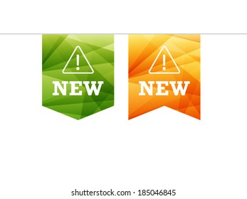 Colorful spectrum geometric shiny new ribbon sign object vector graphic illustration template isolated on white background