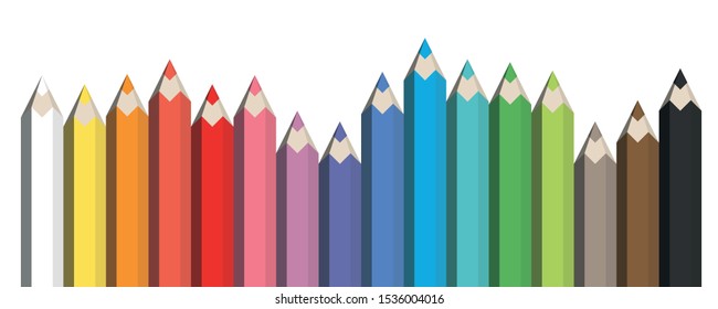 Colorful spectrum of pencils. Sharpened crayons set. Vector illustration.