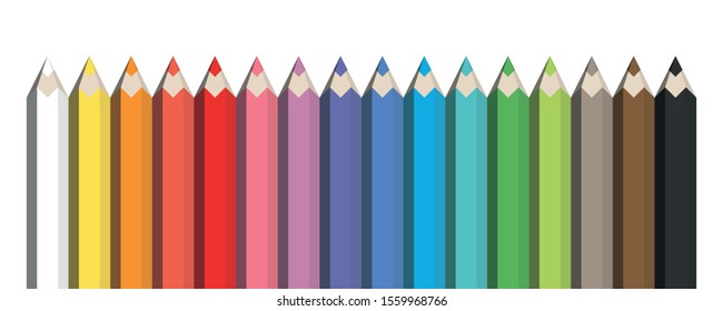 Colorful spectrum of pencils. Sharpened crayons set. Vector illustration.