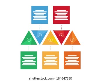 Colorful spectrum rainbow geometric triangular five sided presentation infographic diagram chart vector graphic template with explanatory text field isolated on white background
