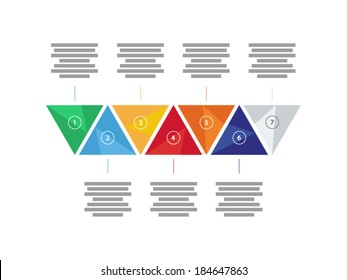 Colorful spectrum rainbow geometric triangular seven sided presentation infographic diagram chart vector graphic template with explanatory text field isolated on white background