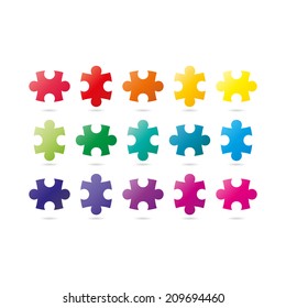 Colorful spectrum rainbow puzzle pieces isolated on white background. Vector illustration graphic.