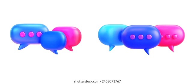 Colorido discurso 3D Vector azul y rosa burbujas que indican un concepto de conversación digital