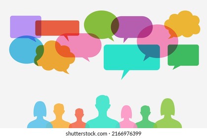 Colorful speech bubble icon and people