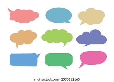 Icono colorido de la burbuja del discurso fijado al elemento gráfico geométrico de la comunicación.