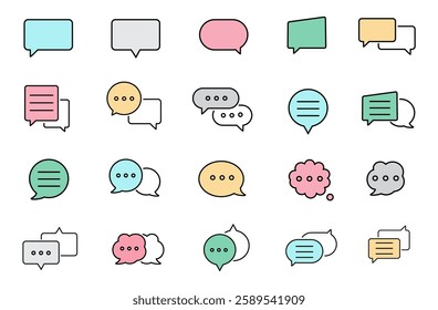 Colorful speech bubble icon set for text editable stroke 