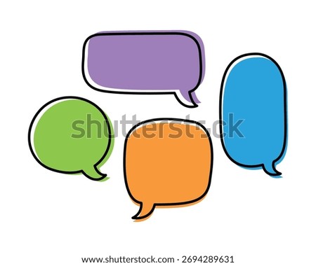 Colorful speech bubble icon set with black outlines for dialogue and messaging design