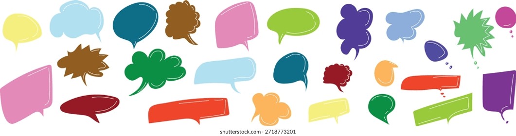 Farbige Sprechblasensymbole auf weißem Hintergrund, Vektorgrafik für Kommunikations-, Chat-, Messaging- und Social-Media-Konzepte.