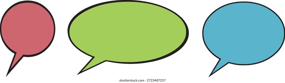 Ícones coloridos de balão de fala definidos para design de bate-papo e comunicação. Limpe símbolos vetoriais simples para conceitos de diálogo, mensagens e conversação. Perfeito para aplicativos, Web, interface do usuário e infográficos.