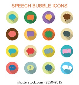 colorful speech bubble long shadow icons, flat vector symbols