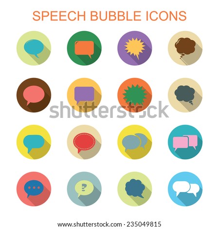 colorful speech bubble long shadow icons, flat vector symbols