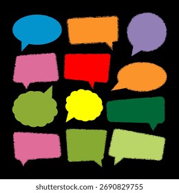 Conjunto de burbujas de discurso colorido - Formas de la caja de chat afligida sobre fondo negro