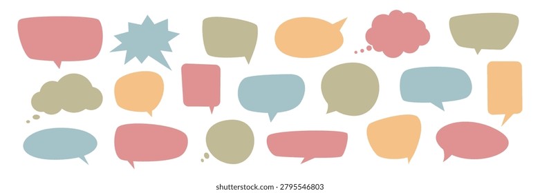 Colorful speech bubble set. Flat simple text balloon message box sticker collection. Communication icon for chat interfaces, social media, note stickers, education, collage, banner, quote frame