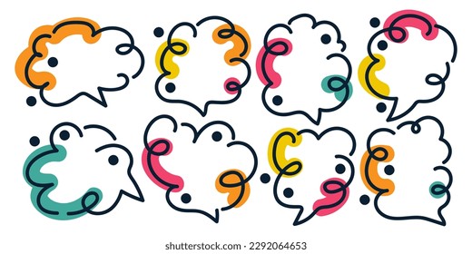 Colorful Speech Bubble Set with Hand Drawing Style. Chat Icon with Comic Style