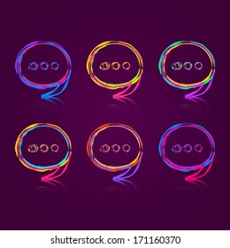 Colorful Speech Bubble Set on Dark Background. Ask Chat Signs