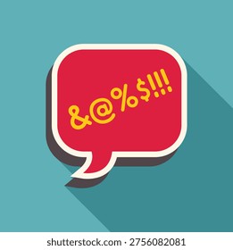 Colorful speech bubble with swear words represented by symbols and exclamation marks, expressing negative emotions