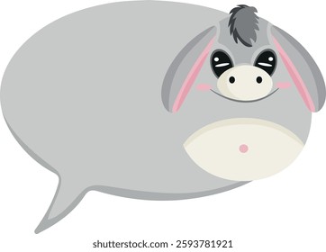 colorful speech bubble template with animals namely gray donkey in cartoon style for kids designs and templates