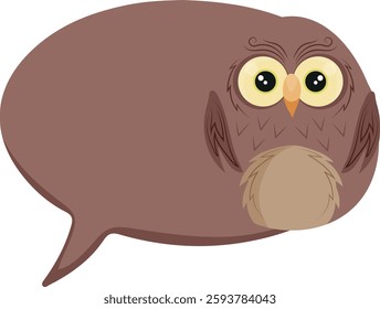 colorful speech bubble template with animals namely brown owl in cartoon style for kids designs and templates