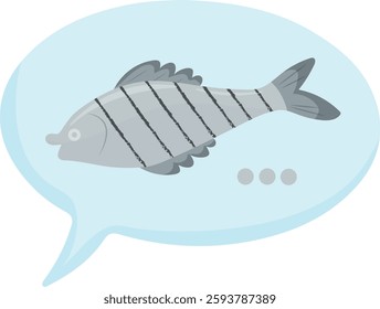 colorful speech bubble template with food namely fish in cartoon style