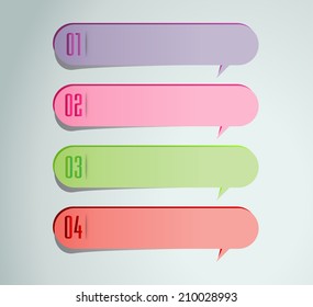 colorful speech bubble, text box.