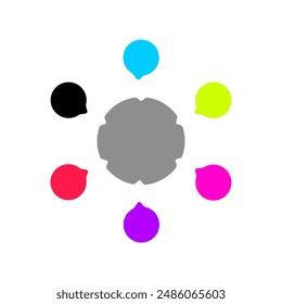 burbujas de habla coloridas alrededor del círculo redondo geométrico. Ilustración vectorial