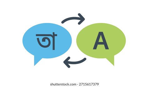 Coloridas burbujas de discurso con flechas ilustran la traducción del lenguaje, enfatizadas por un estilo de silueta llamativo.