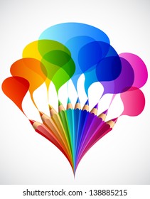 Colorful speech bubbles with art pencils. Vector