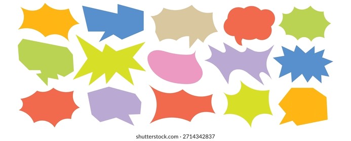 Coloridas burbujas de discurso y estallidos icono de Vector. Dibujado a mano globos de charla de doodle de Vector de colores, marcos de balbuceo de discurso. Símbolo de globos de diálogo infantil funky. Ilustración vectorial.