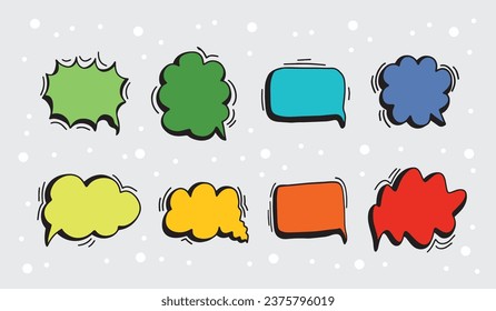 Colorida colección de burbujas de habla. Iconos de diseño de burbujas de voz dibujadas a mano por vectores.