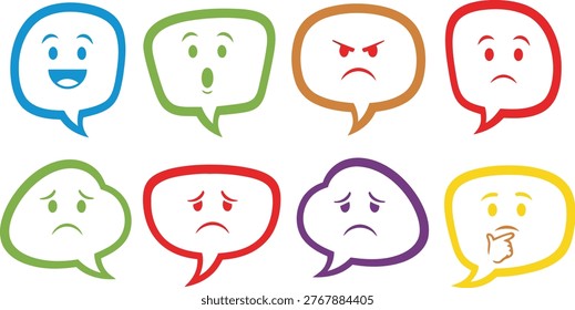 Colorful speech bubbles expressing a variety of facial emotions and reactions Vector