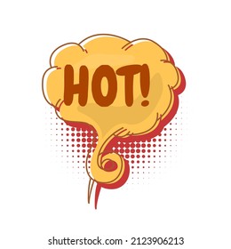 Burbujas de palabras coloridas con texto Hot. elementos de diseño hechos a mano con decoraciones y contornos a medio tono. Ilustración vectorial del cartel de texto del doodle