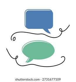 Colorful speech bubbles interacting on white background