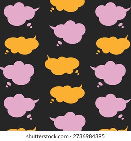 Colorful speech bubbles on dark background seamless pattern. Speech bubbles in retro style. Colorful speech balloon pop art icon pack. Vector for wallpaper, paper, packaging, wrapping, textiles
