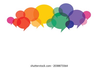 Colorful speech bubbles on white background with copy space. Communication and talking concept. Flat design vector illustration