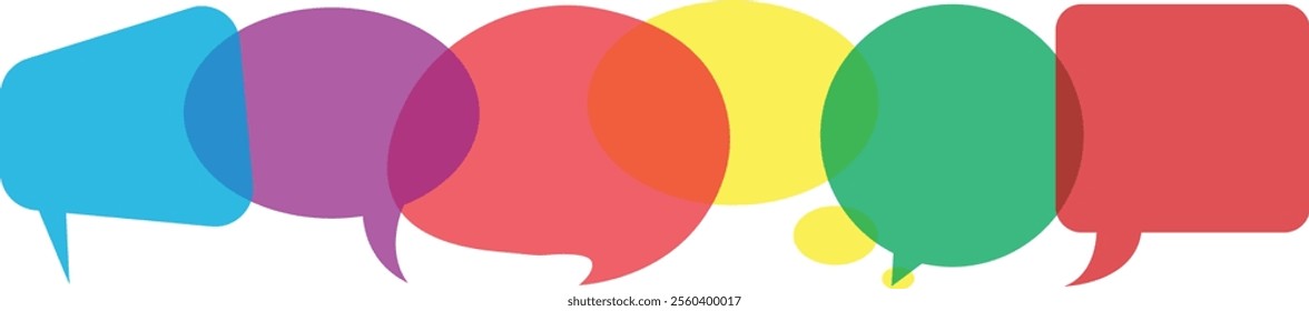 Colorful Speech Bubbles in a Row, Flat Vector Illustration