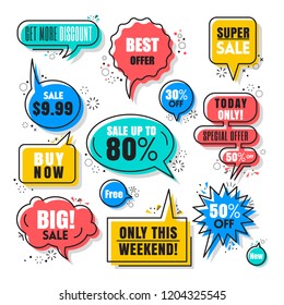 Colorful Speech bubbles for sales tag with thin black outline style
