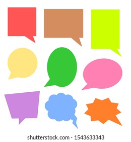 colorful speech bubbles set; blank cartoon chat boxes with different shape isolated on white background. vector illustration
