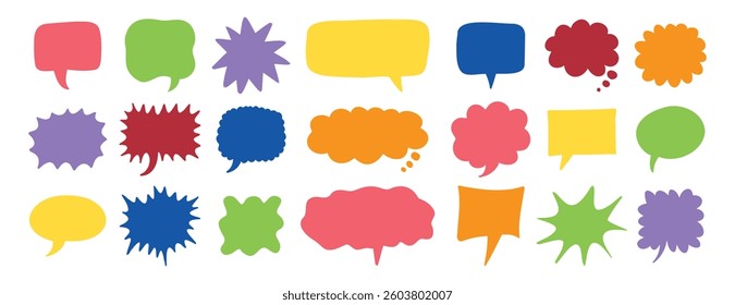 colorful speech bubbles set. Hand drawn vector cute communication bubbles. speech bubble collection. Vector illustration