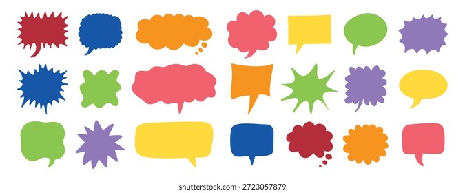 bolhas de fala coloridas definidas. Bolhas de comunicação bonito vetor desenhado à mão. coleção de bolhas de fala. Ilustração vetorial
