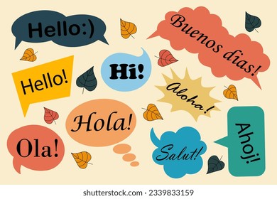 Colorful Speech Bubbles set with Hello in Different Languages