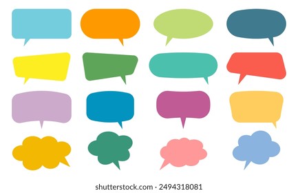 Coloridas burbujas de voz aisladas sobre fondo blanco. Colección de nubes para el diálogo, chat, comunicación, comentario, post, cómic. Ilustración vectorial.