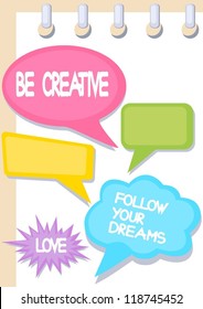colorful speech bubbles set on notebook