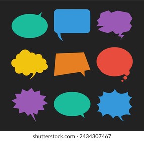 Colorful speech bubbles set on black background. Vector Illustration.