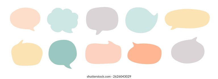 Colorful speech bubbles set. Pastel speech bubble collection in soft muted tones. Hand-drawn vector shapes ideal for social media posts, journaling, scrapbooking, wellness quotes, and branding design.