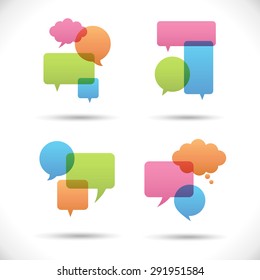 Colorful Speech Bubbles - A set of transparent speech bubble icons with shadow effects.  Each color is just a few global swatches, so file can be recolored easily. 
