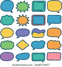 Colorful speech bubbles set vector illustration comic balloons chat bubbles message balloons dialog stickers text balloons writing balloons cartoon bubbles communication icons.