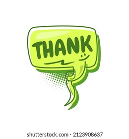 Colorful speech bubbles with Thank text. hand drawn design elements with halftone decorations and outlines. Vector illustration of doodle text banner